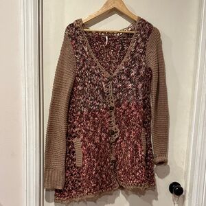 Free People pink and burgandy Knit Cardigan